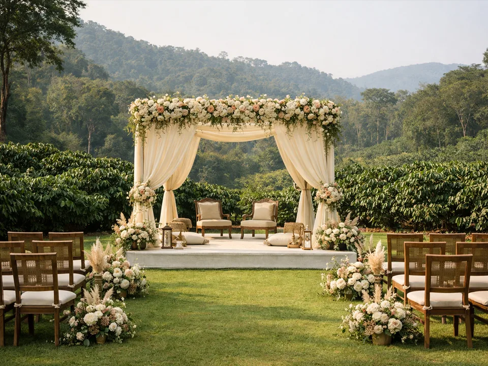 Destination wedding ceremony at Coffee Grove Resort, Chikmagalur